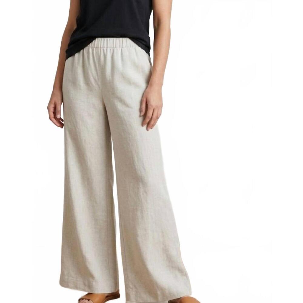 NEW ILINEN classic wide leg linen pant in beige